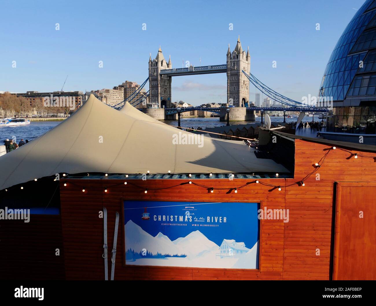 Europe, UK, England, London, Tower Bridge Christmas stalls Stock Photo