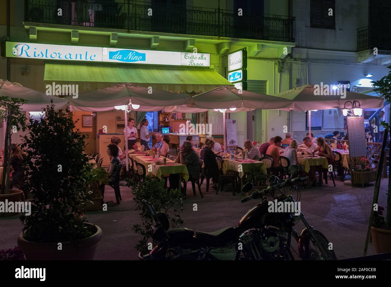 Restaurant by night in Cefalù, Sicily. Historic Cefalù is a major tourist destination on Sicily