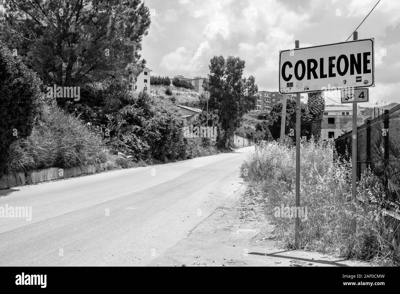 Corleone is a town in Sicily that became famous after the novels by Mario Puzo and the movies about the Godfather Stock Photo