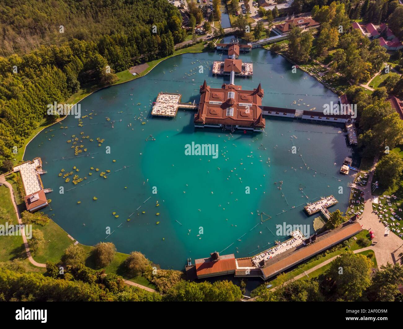 Aerial view of the famous Lake Heviz in Hungary, and the largest thermal  lake in the world available to bath. Outdoor travel background Stock Photo  - Alamy