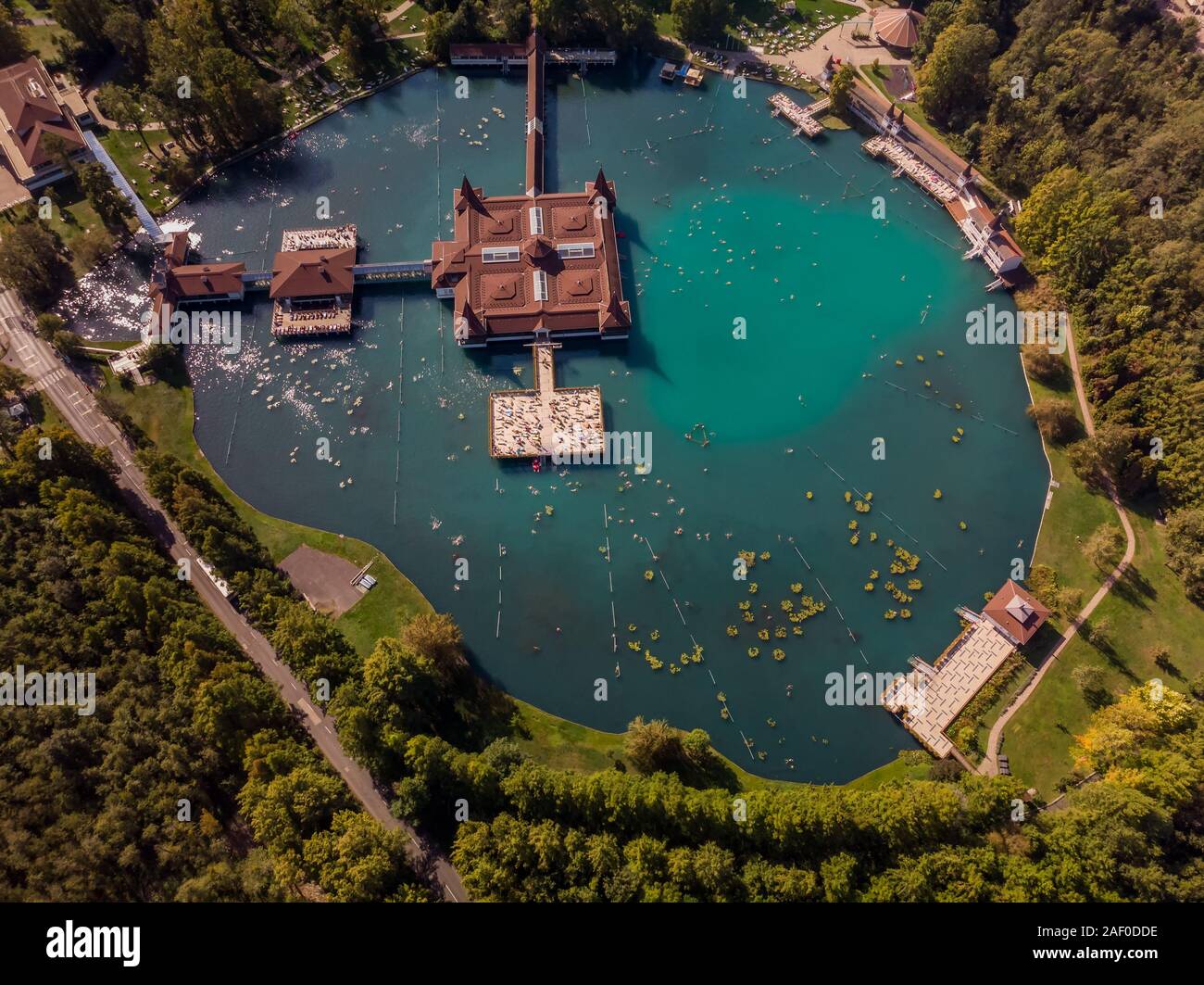 Aerial view of the famous Lake Heviz in Hungary, and the largest thermal  lake in the world available to bath. Outdoor travel background Stock Photo  - Alamy