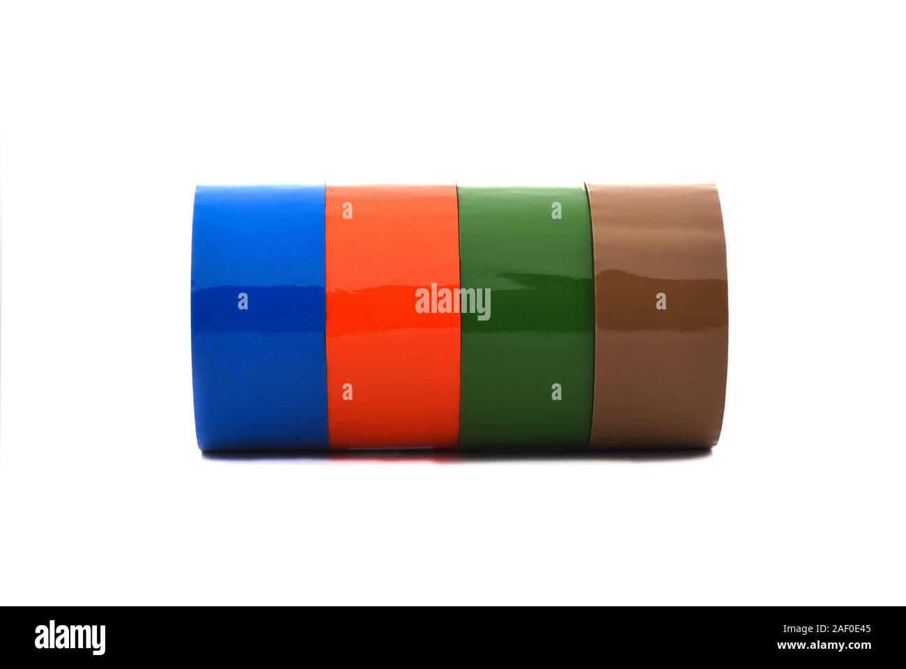 Multicolored rolls of duct tape isolated on white background. Copy space. Stock Photo