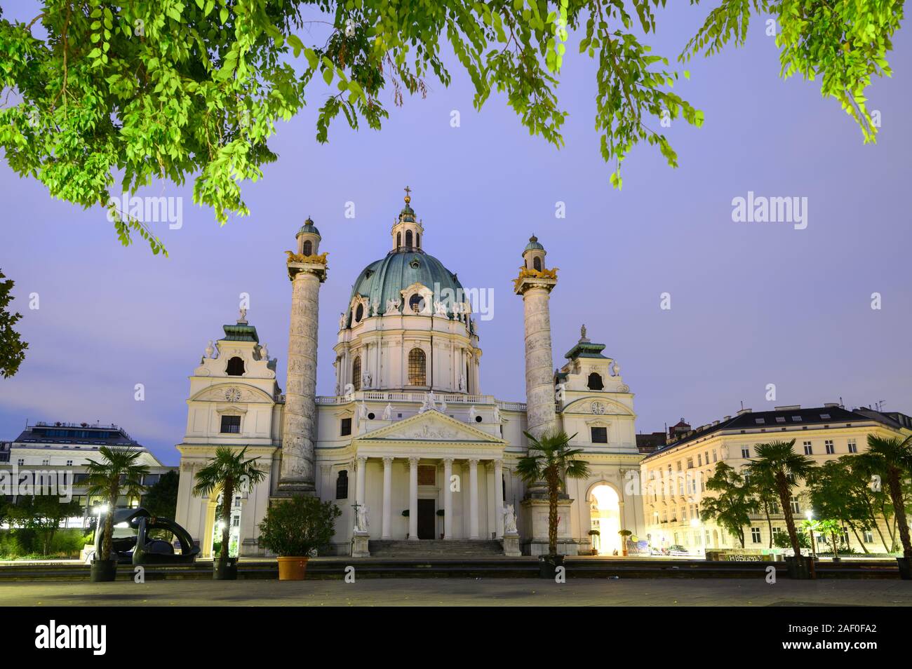 The Rektoratskirche St. Karl Borromäus, commonly called the Karlskirche  is a Baroque church located on the south  side of Karlsplatz in Vienna Stock Photo
