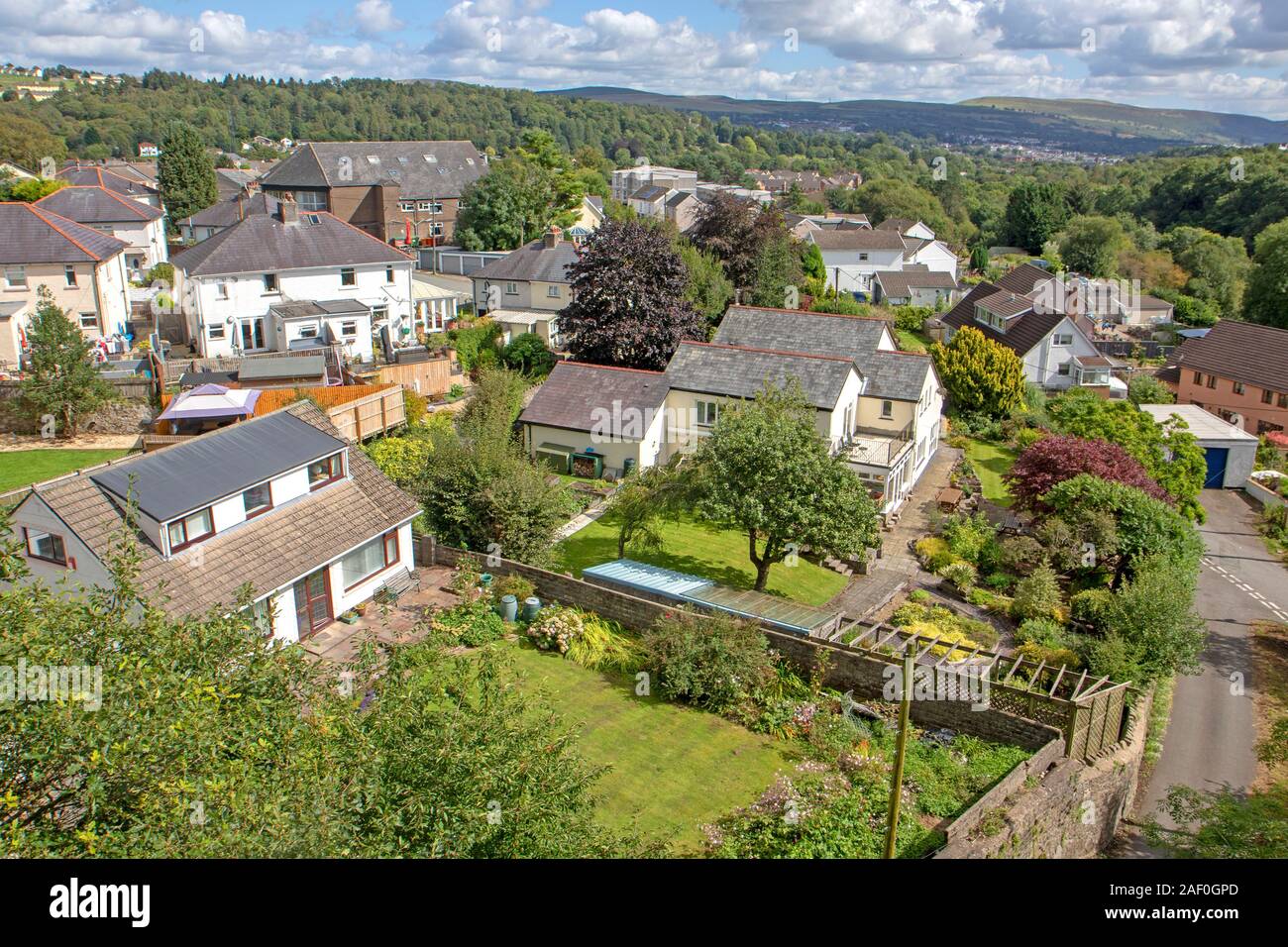 View over Cefn-coed-cymmer from the Cefn-coed viaduct in Merthyr Tydfil Stock Photo