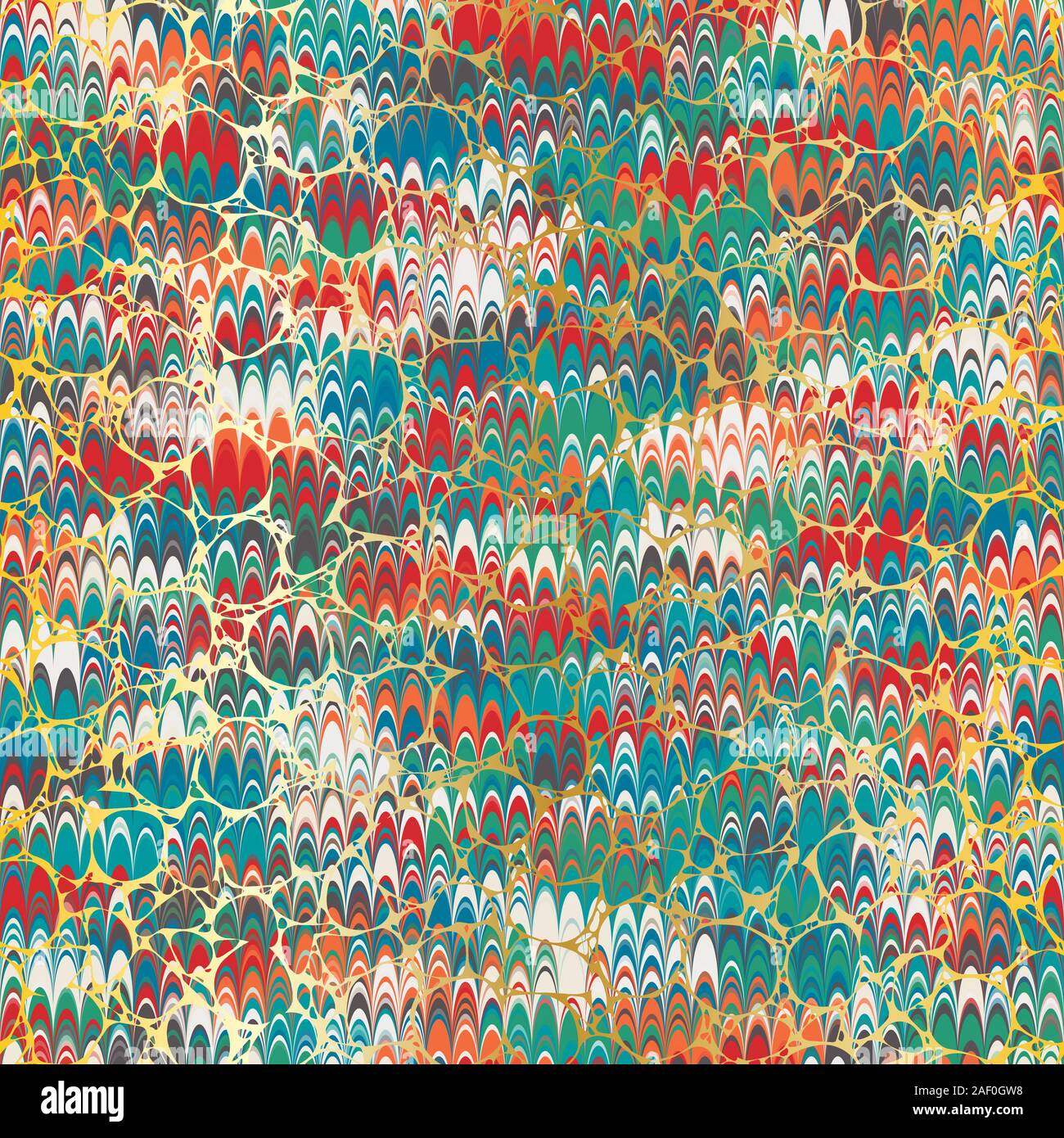 Colorful combed hand marbled texture with gold Stock Vector