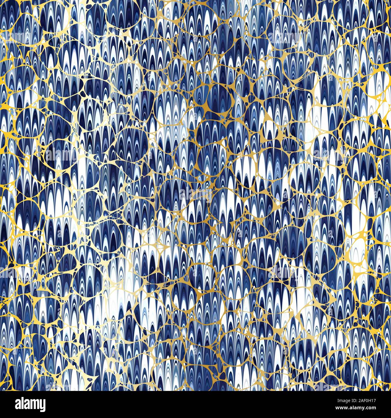 Colorful combed hand marbled texture with gold Stock Vector