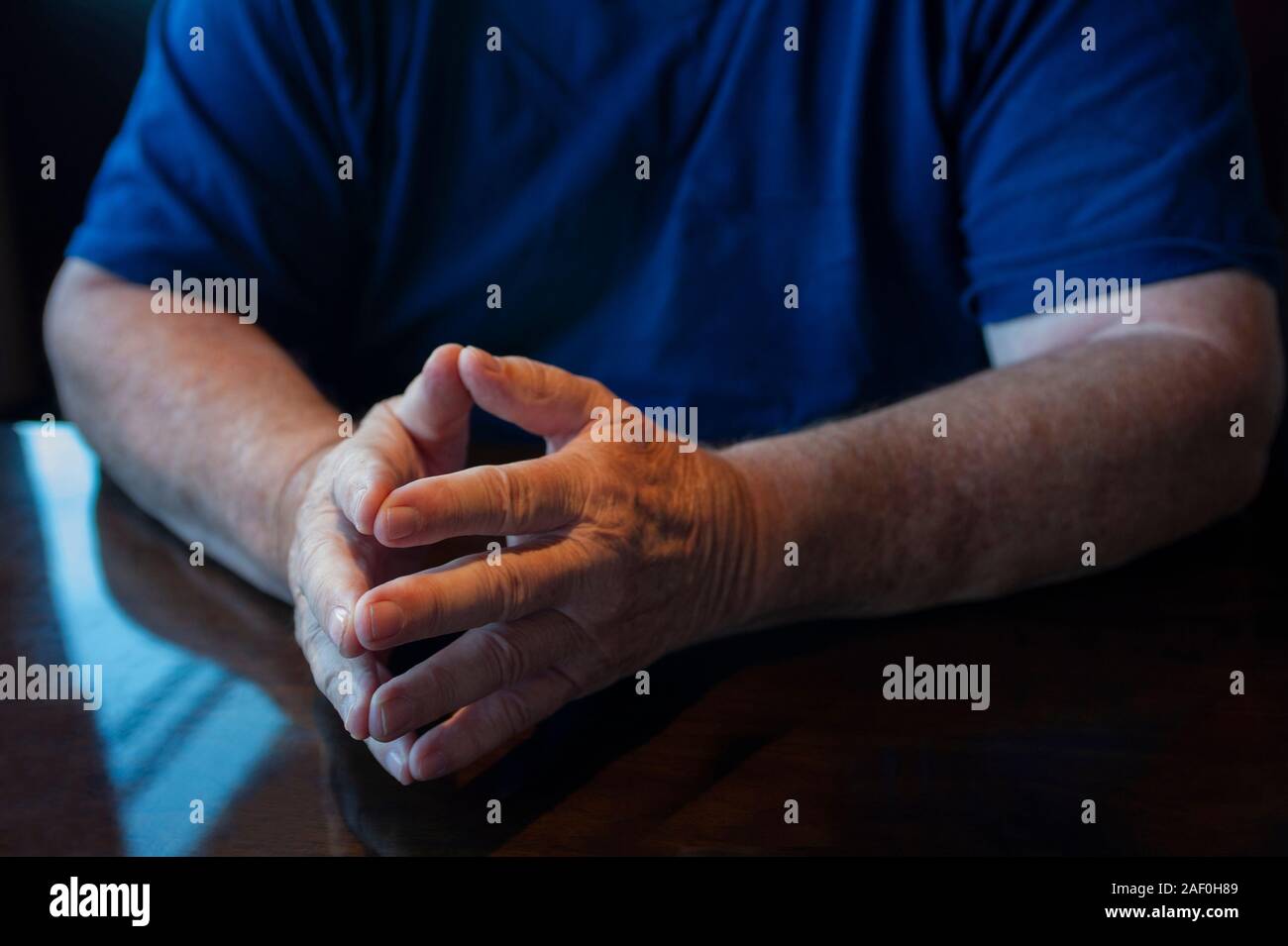 man communicating with hand gestures Stock Photo