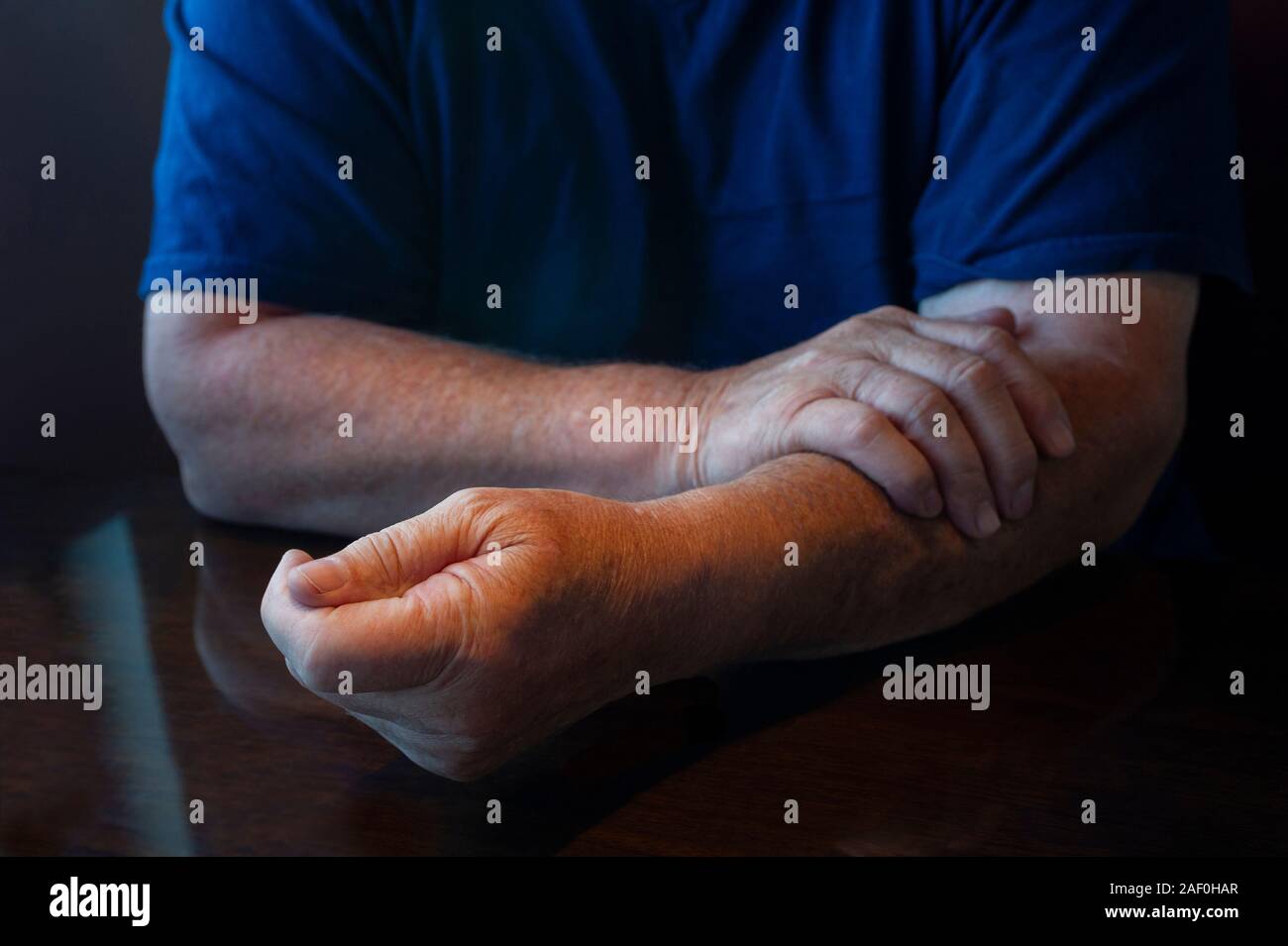 man communicating with hand gestures Stock Photo