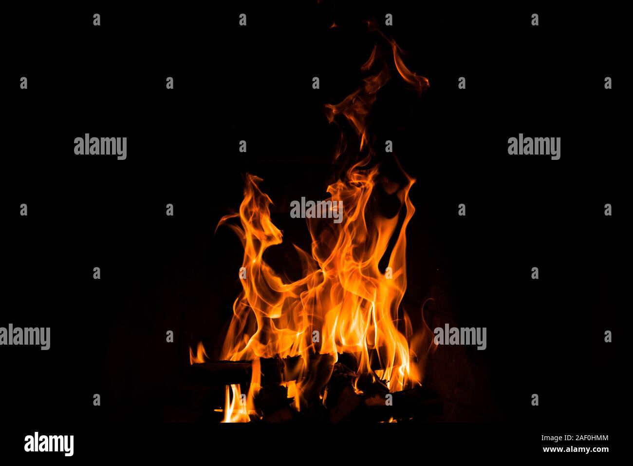 Fire on a black background. fireplace concept. Stock Photo