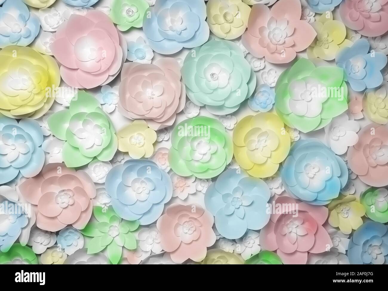 color paper flowers on white background Stock Photo - Alamy