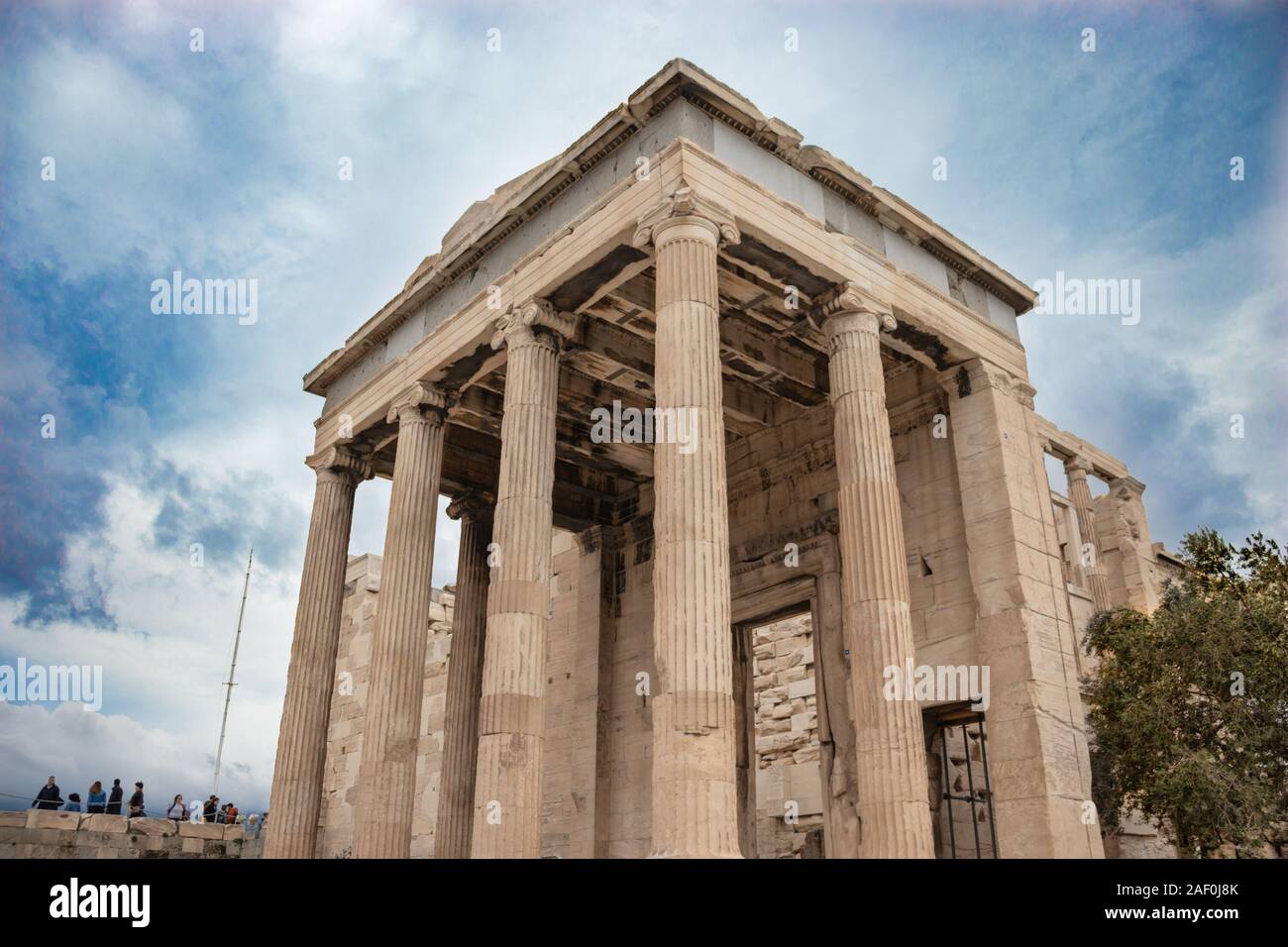 Erechtheion or Erechtheum ancient Greek temple on the north side of the Acropolis of Athens in Greece dedicated to Athena and Poseidon. Stock Photo