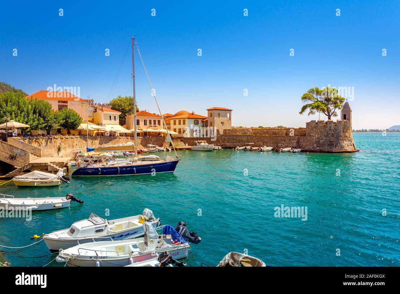 View of the port of Nafpaktos, Lepanto with the fortress and the
