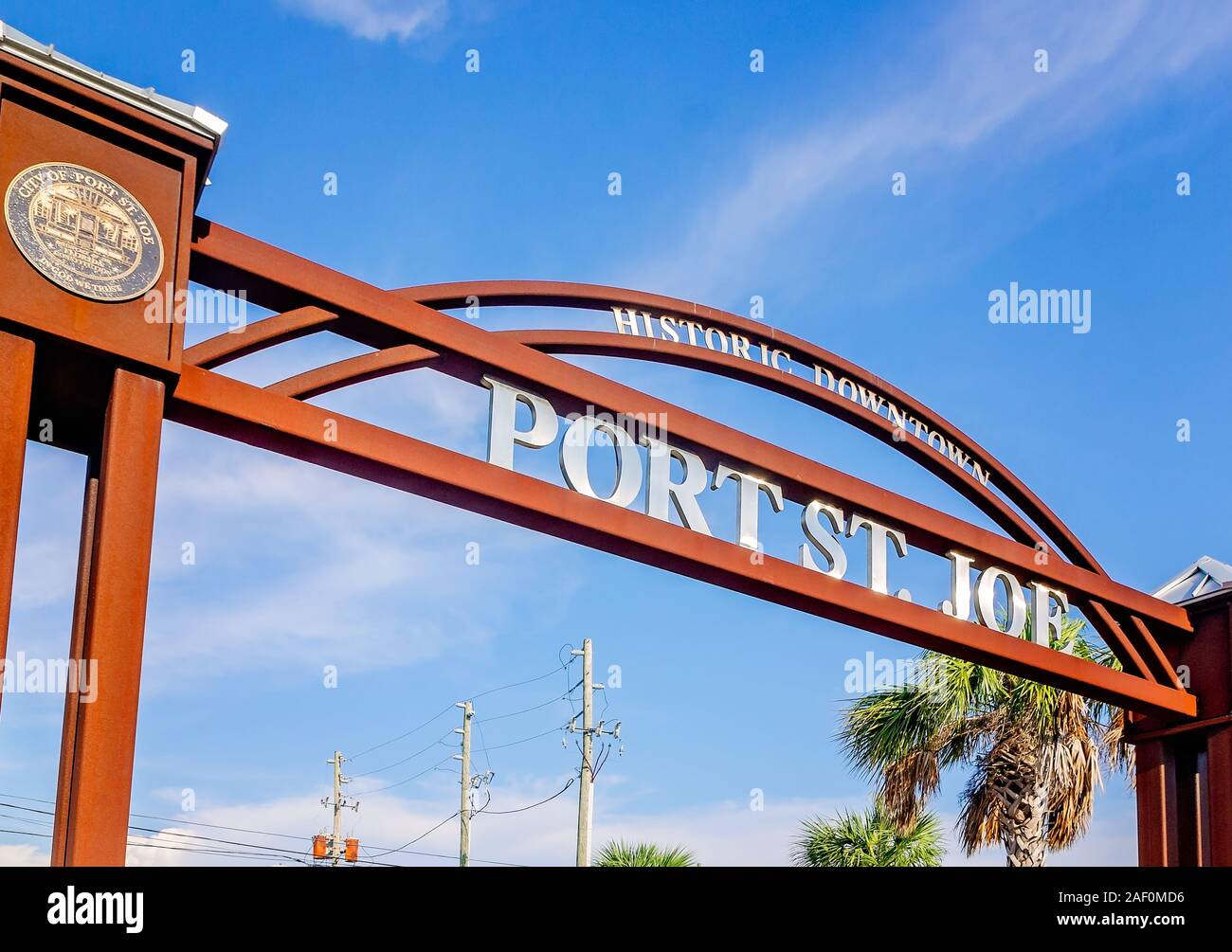A metal archway tourists to downtown Port St. Joe, Sept. 18