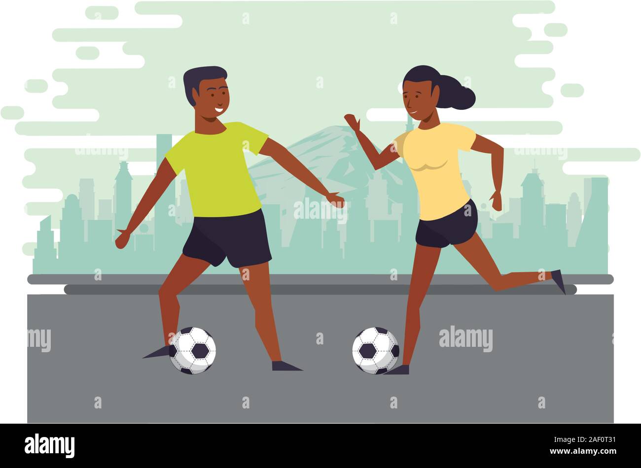 athletes practicing football soccer on the city Stock Vector