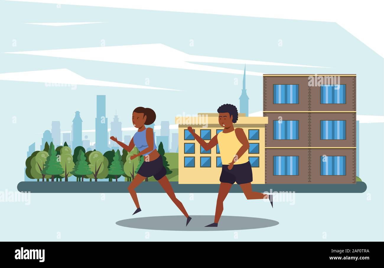 athletes practicing running on the city Stock Vector