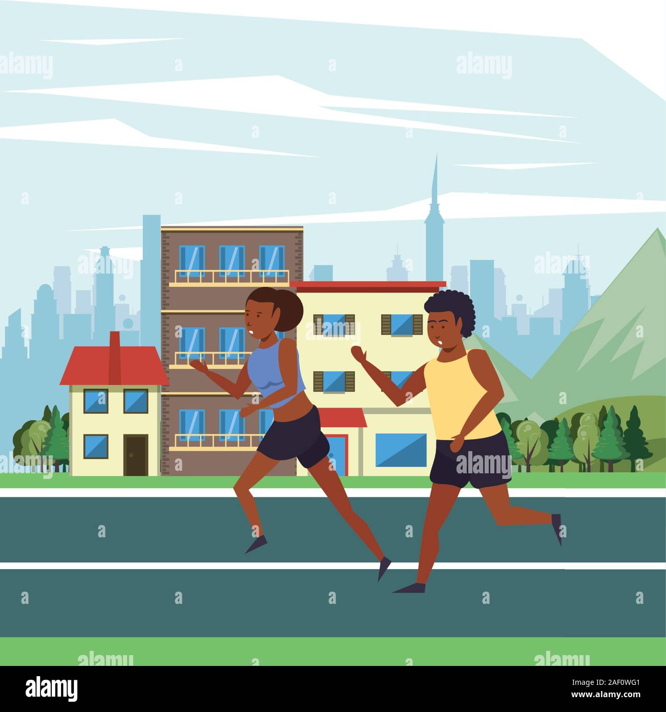 athletes practicing running on the city Stock Vector