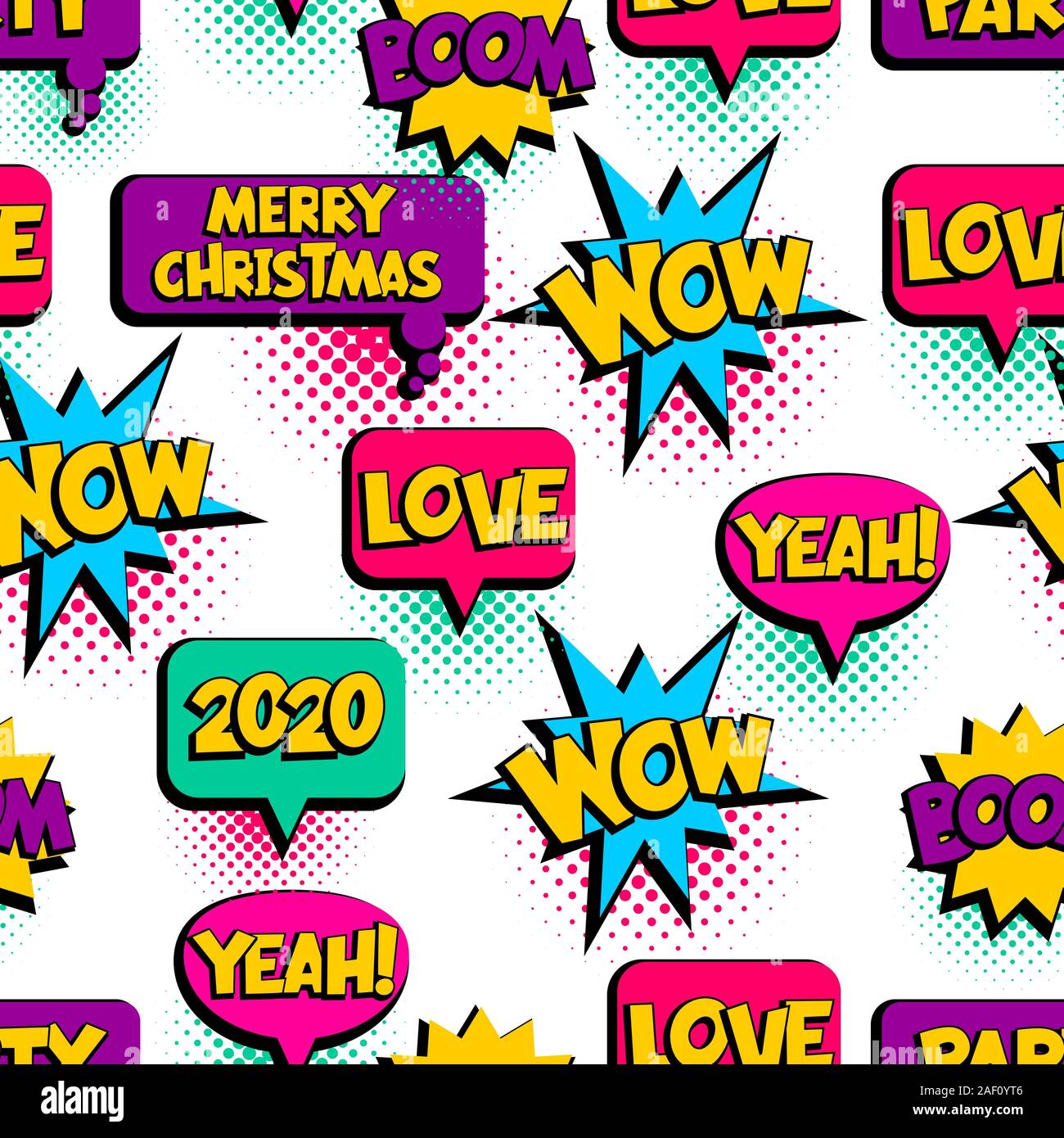 Pop Art seamless pattern comic text wow lol Stock Vector