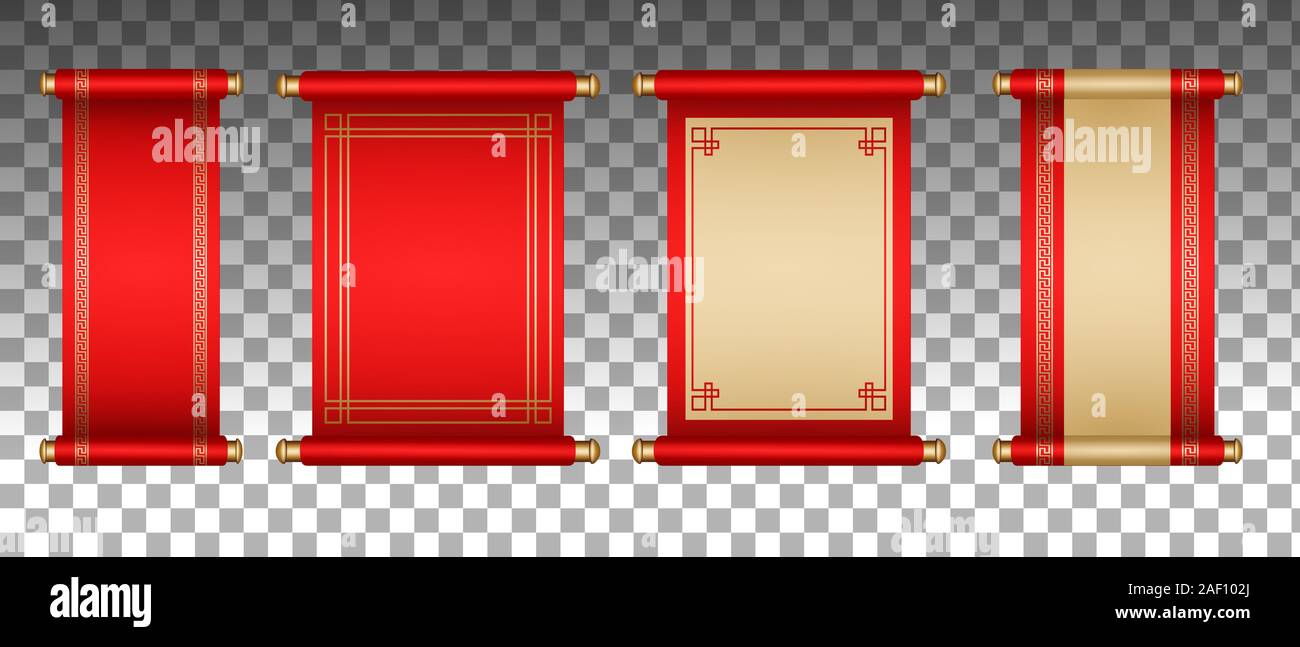 Set of red scrolls with space for text for Chinese new year and holidays Stock Photo