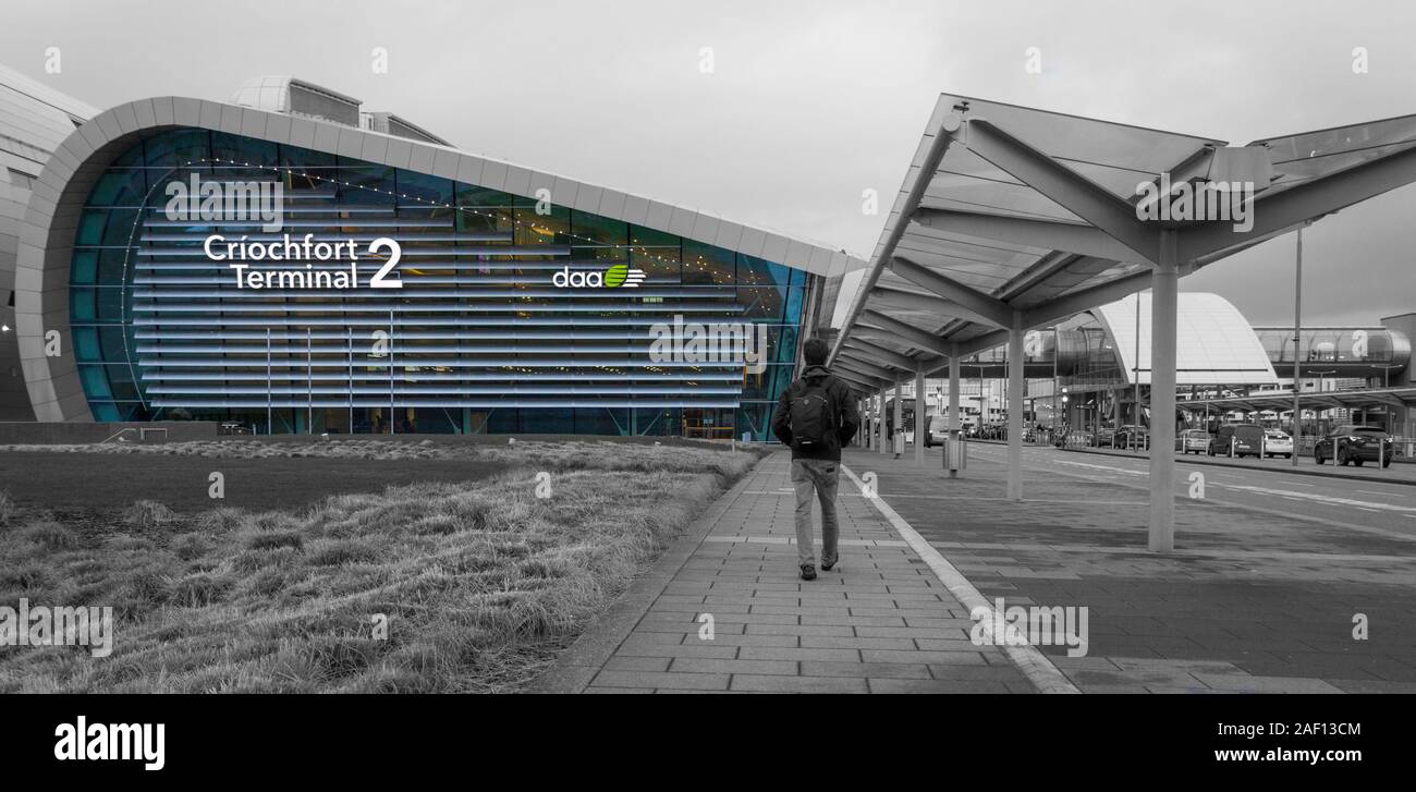 Person walking around Dublin airport terminal 2 Stock Photo