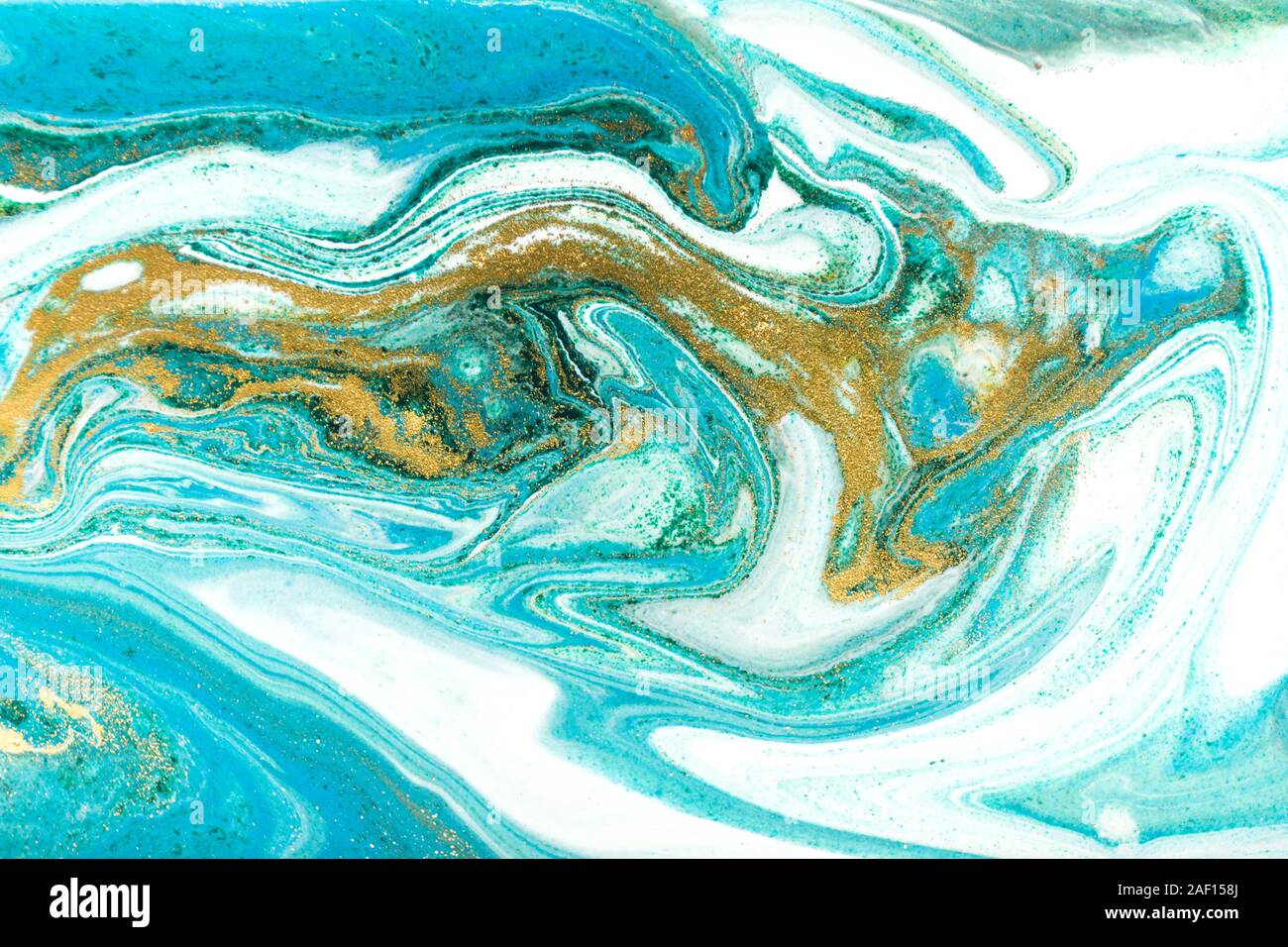 Green and gold ripple of agate background. Golden powder marble texture ...
