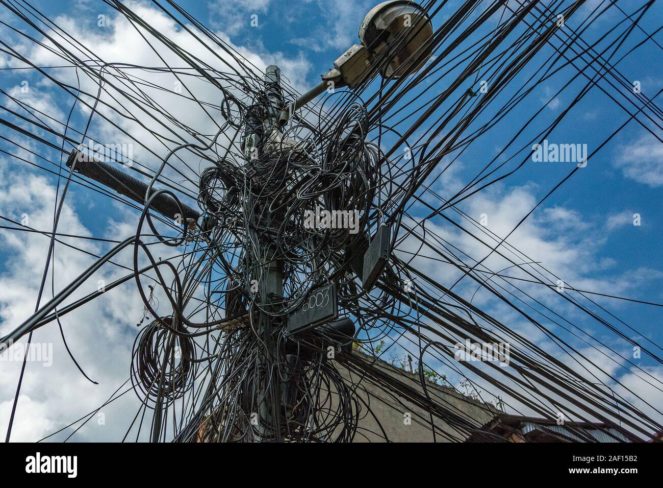 A Gordian Knot tangle of wires. Stock Photo