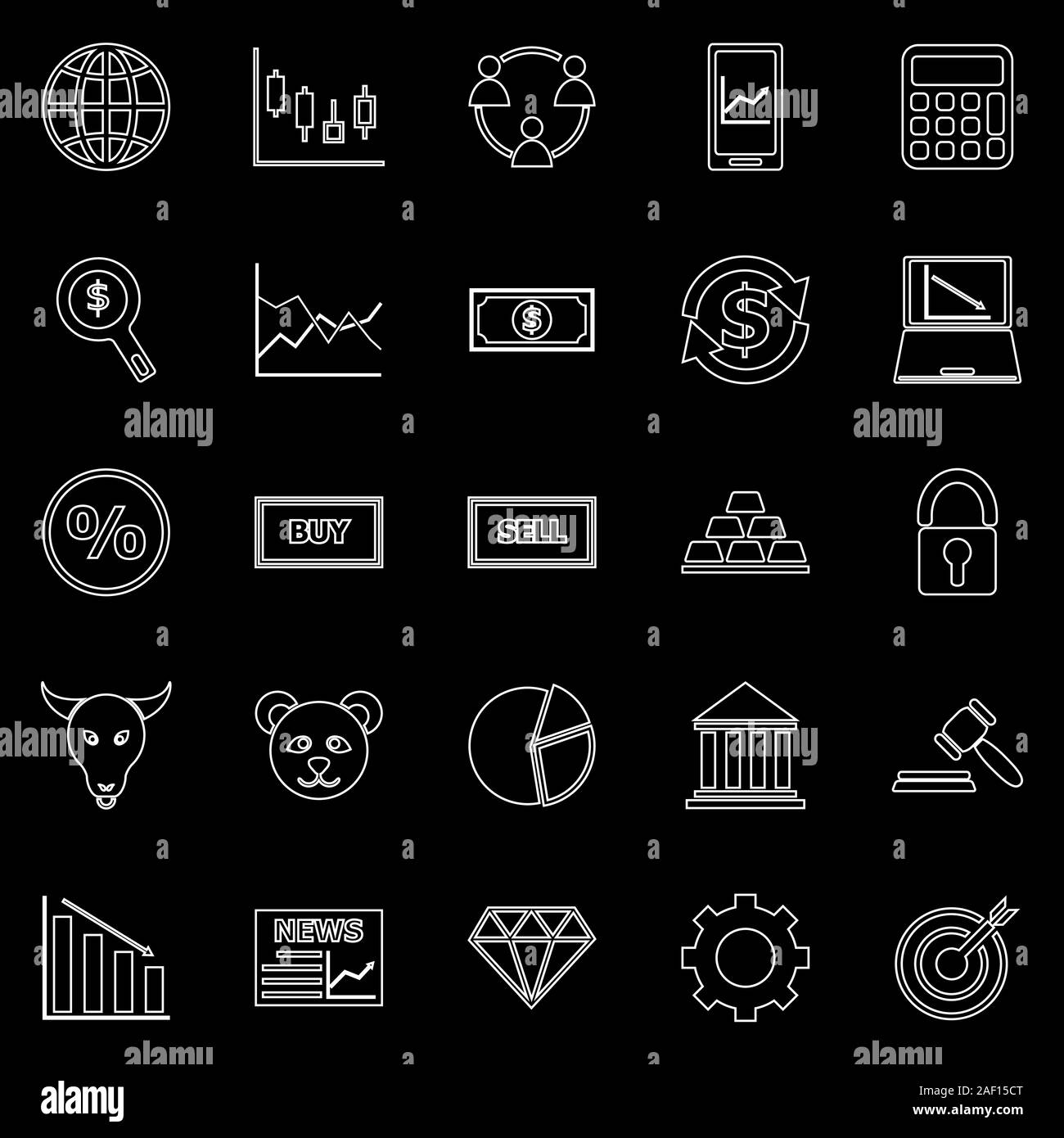 Forex line icons on black background, stock vector Stock Vector Image ...