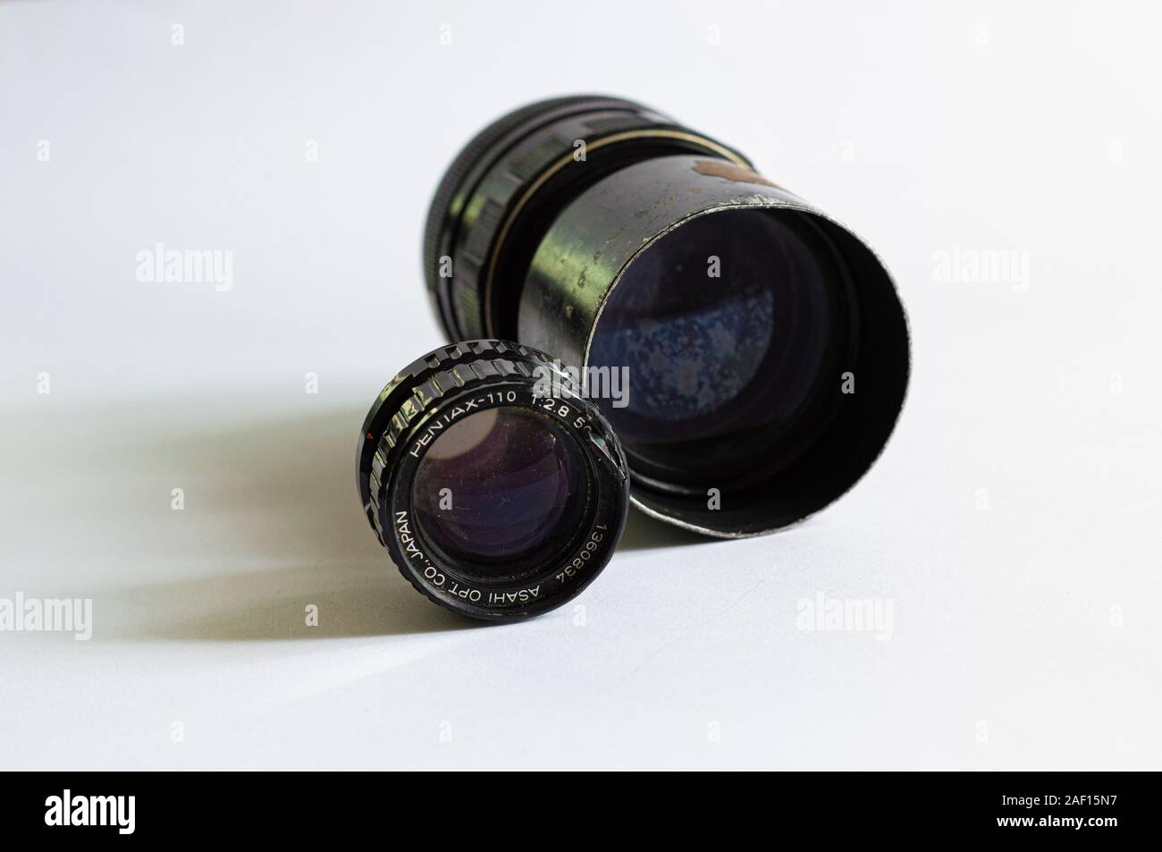 Old and scratched camera lenses Stock Photo
