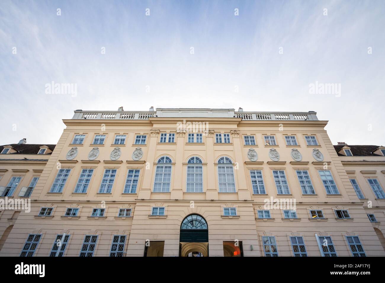 Hofstallung facade, the main entrance to the Museumsquartier in Vienna. Museumsquartier is the main area of Vienna contaning Art museums, with a typic Stock Photo