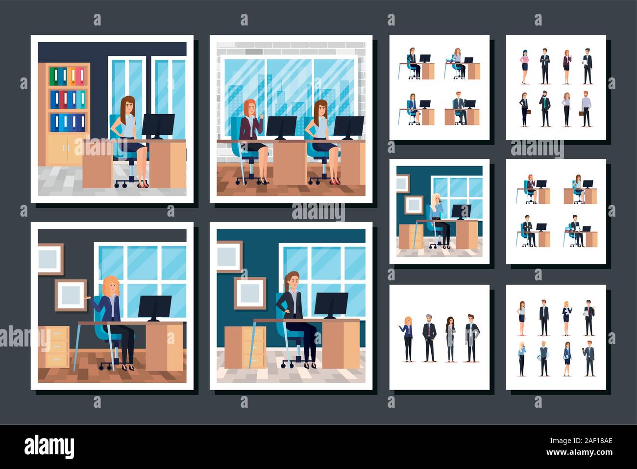 bundle of group business people in the workplace Stock Vector Image ...