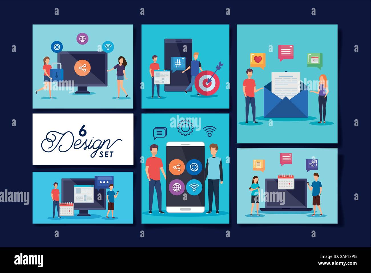 set of six designs social media icons with people Stock Vector Image ...