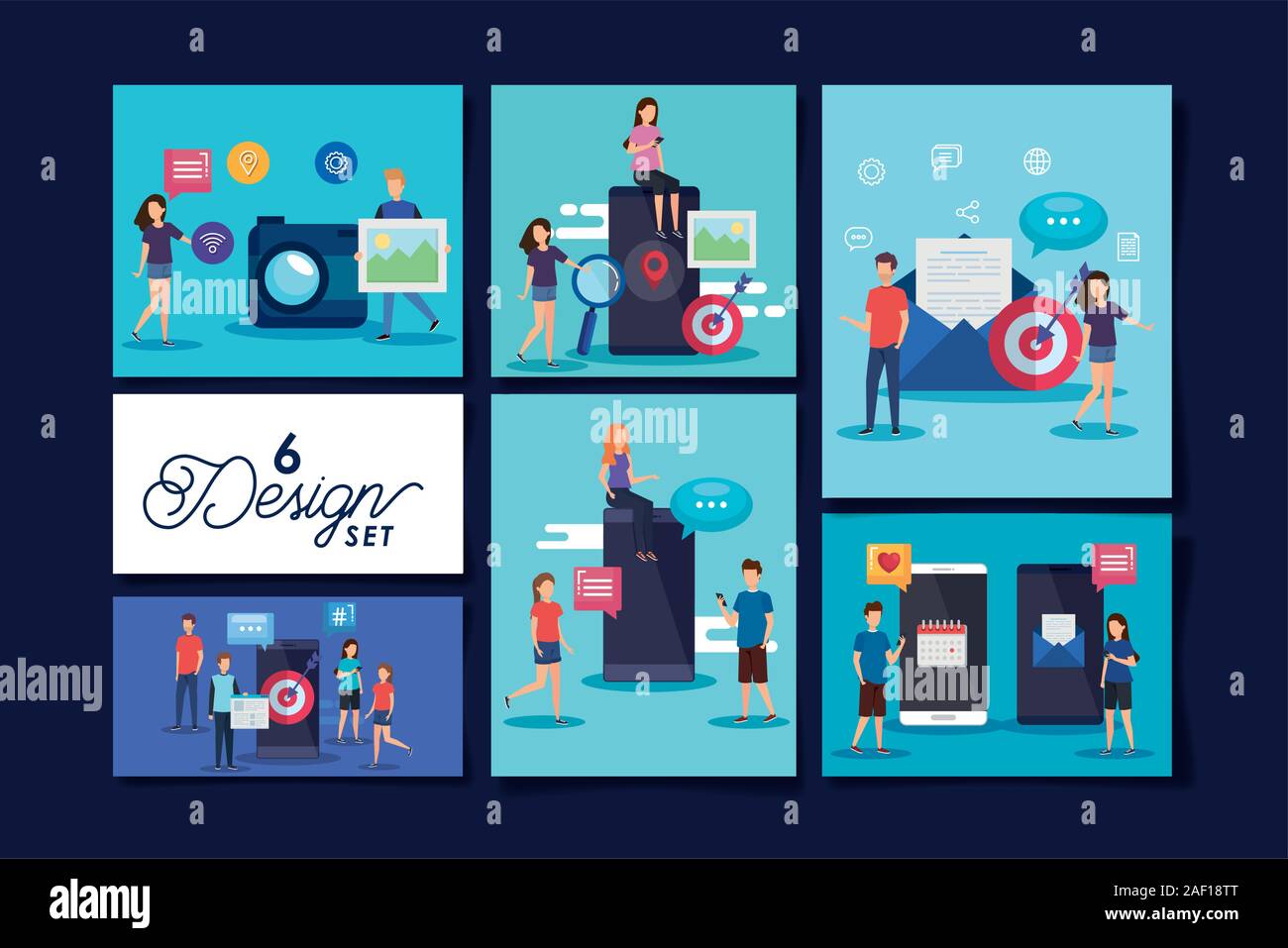 set of six designs social media icons with people Stock Vector Image ...