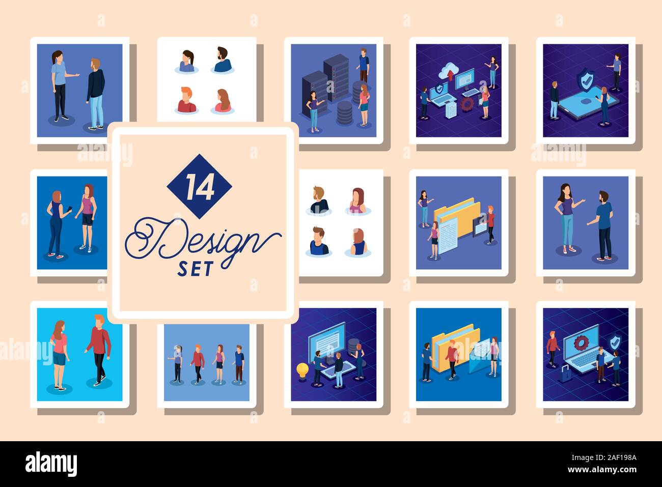set of fourteen designs social media icons with people Stock Vector ...