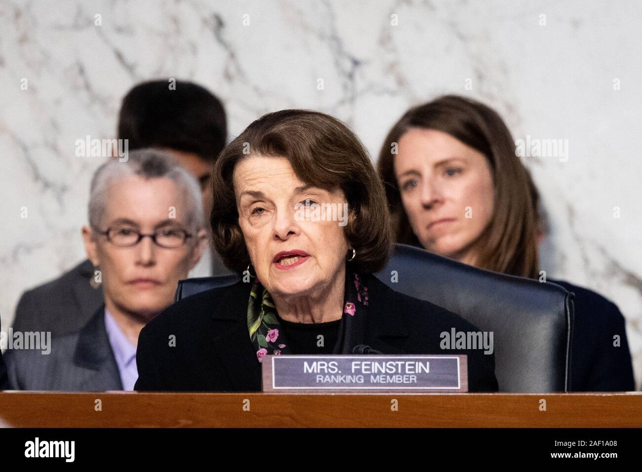 Senator Dianne Feinstein (D-CA) speaks during the Senate Judiciary Committee Hearing on the Department of Justice (DOJ) Inspector General's report regarding the investigation into DOJ and FBI’s work regarding the 2016 presidential election. Stock Photo