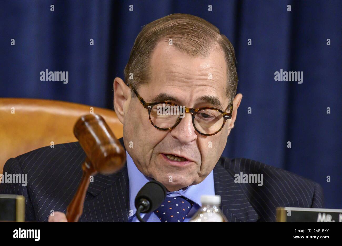 Washington, District of Columbia, USA. 11th Dec, 2019. United States Representative Jerrold Nadler (Democrat of New York), Chairman, US House Judiciary Committee concludes the hearing after all of the committee members made opening statements as the US House Committee on the Judiciary begins its markup of House Resolution 755, Articles of Impeachment Against President Donald J. Trump, in the Longworth House Office Building in Washington, DC on Wednesday, December 11, 2019 Credit: Ron Sachs/CNP/ZUMA Wire/Alamy Live News Stock Photo