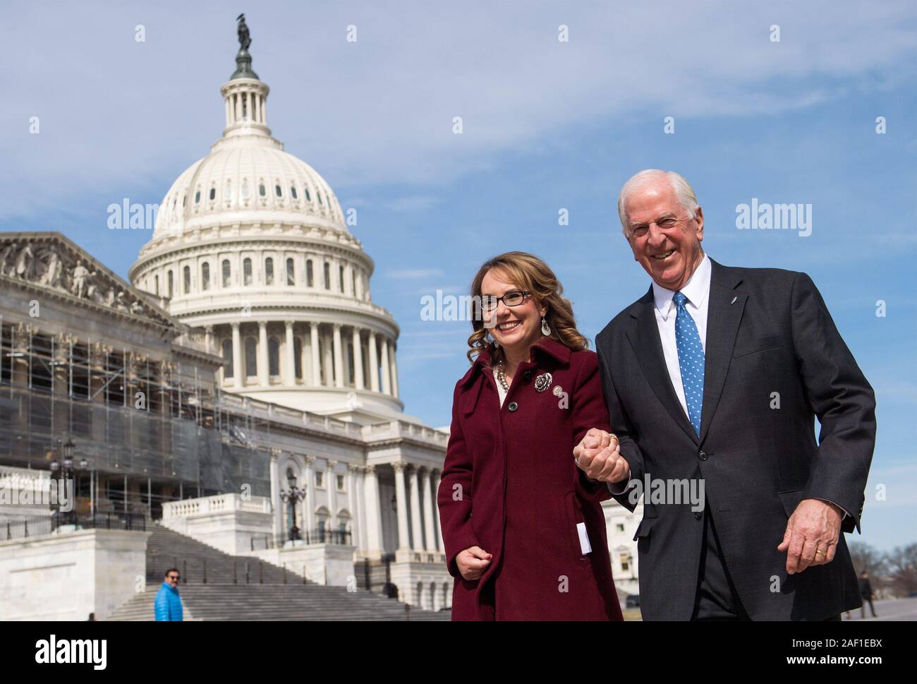 Washington, United States. 12th Dec, 2019. Former Rep. Gabrielle Giffords, D-Ariz., (L) and Rep. Mike Thompson, D-Calif., walk to a news conference on H.R.8, the Bipartisan Background Checks Act of 2019, on Capitol Hill in Washington, DC, on February 26, 2019. The bill mandates background checks for all firearm sales. Photo by Kevin Dietsch/UPI Credit: UPI/Alamy Live News Stock Photo