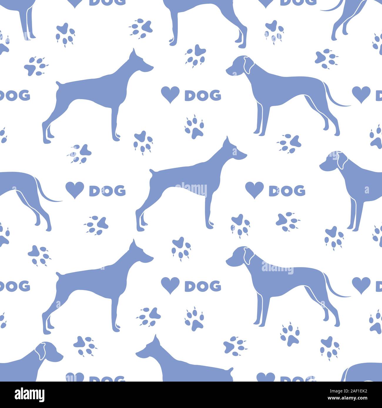 Vector seamless pattern with dogs of different breeds, dog tracks ...