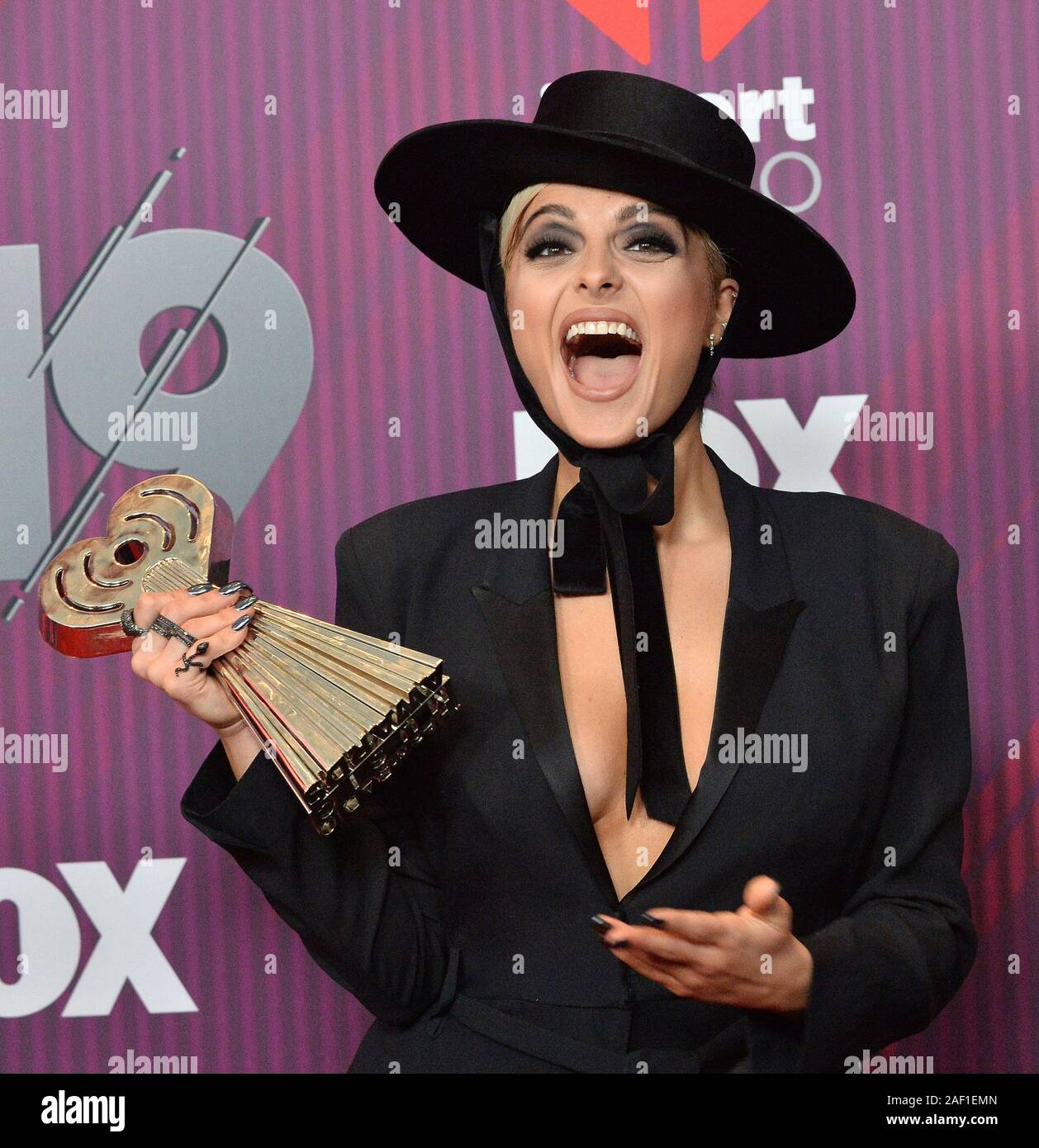 Los Angeles United States 12th Dec 19 Bebe Rexha Co Winner Of Country Song Of The Year Award For Meant To Be Appears Backstage During The Sixth Annual Iheartradio Music Awards At The