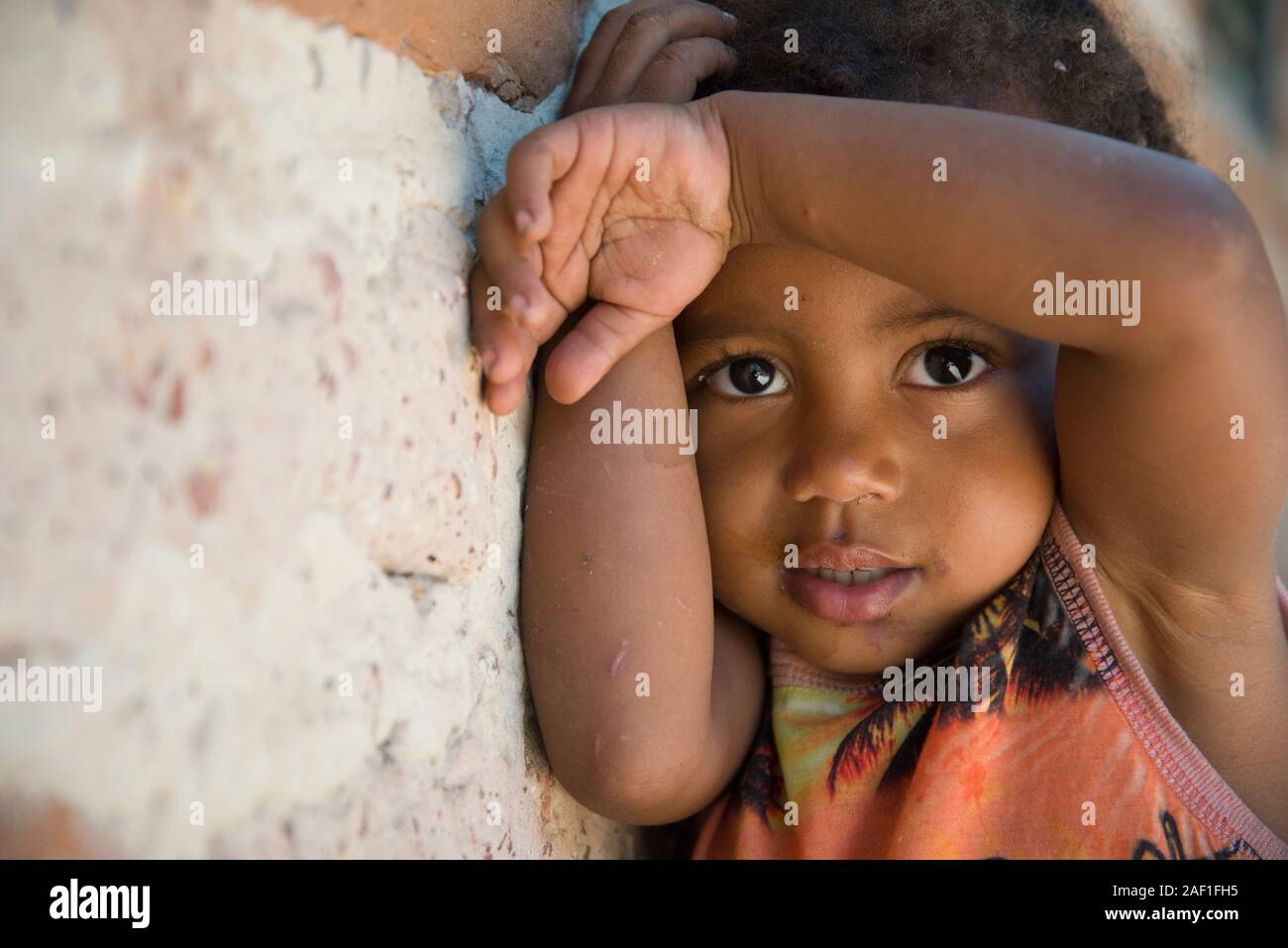 Natividade, Tocantins, Brazil - May 11, 2016: Cute little girl from Quilombo Chapada da Natividade, central Brazil Stock Photo