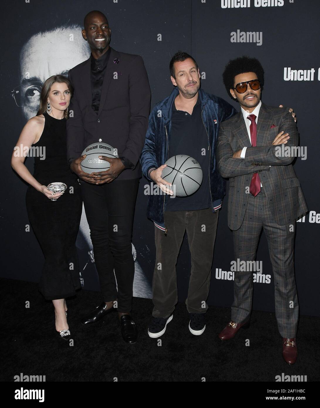Los Angeles, USA. 11th Dec, 2019. (L-R) Julia Fox, Kevin Garnett, Adam Sandler and The Weeknd at the UNCUT GEMS Los Angeles Premiere held at the ArcLight Cinerama Dome in Los Angeles, CA on Wednesday, ?December 11, 2019. (Photo By Sthanlee B. Mirador/Sipa USA) Credit: Sipa USA/Alamy Live News Stock Photo