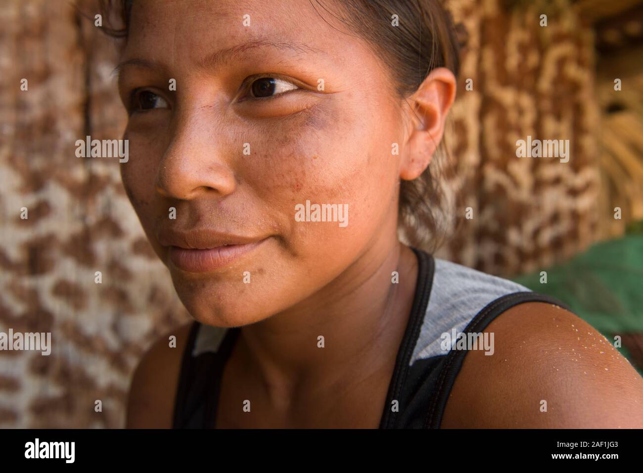 Manaus, Amazonas, Brazil August 16, 2016 Indigenous young woman from