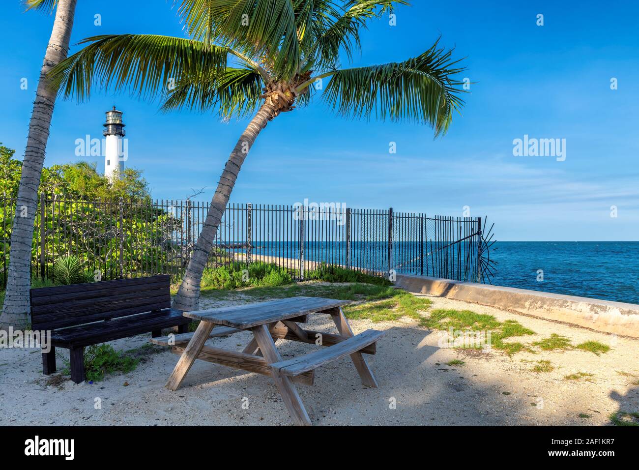 Picnic area near Cape Florida Lighthouse Stock Photo