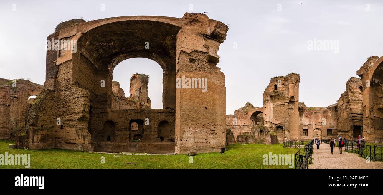 Panoramic view of the remains of The Baths of Caracalla, Terme di Caracalla, the city's former second largest Roman public baths Stock Photo
