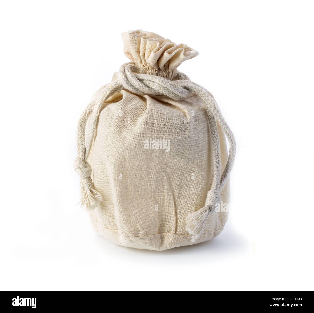 White drawstring bag packaging isolated on white background Stock Photo