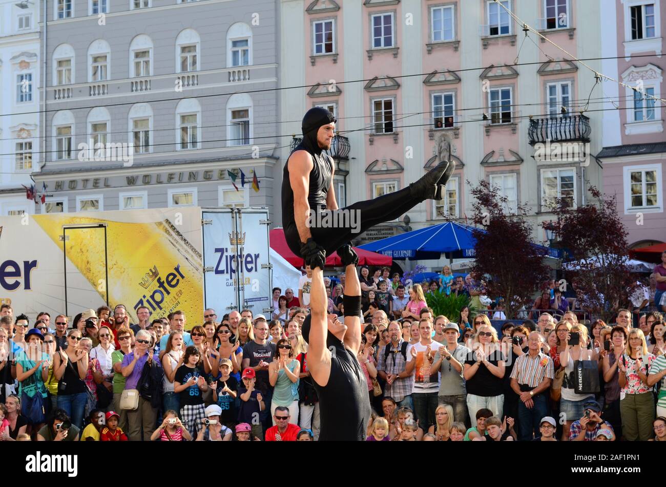 Acrobatic atc at the Pflasterspektakel street art festival. Linz, Upper Austria, Austria, Europe Stock Photo