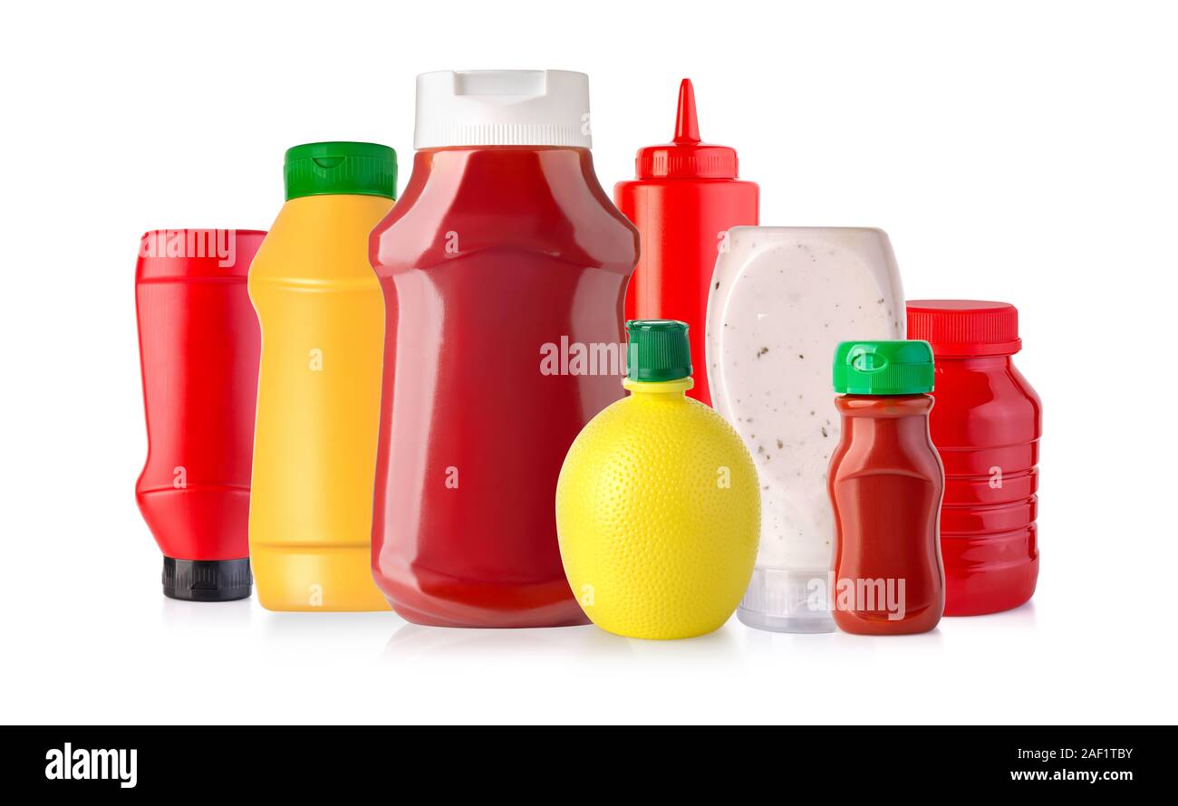 barbecue sauces in plastic bottles isolated on white Stock Photo Alamy