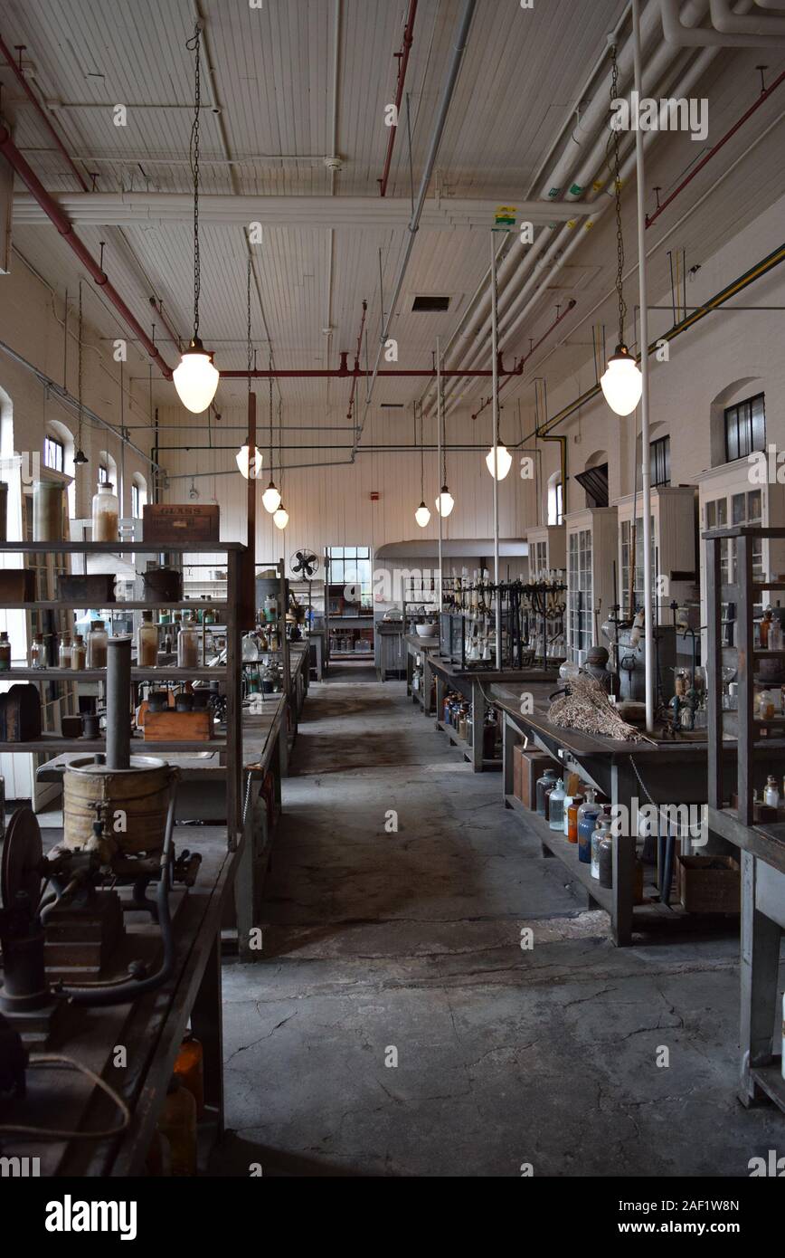 The main laboratory and equipment inside Thomas Edison National Historical Park. Stock Photo