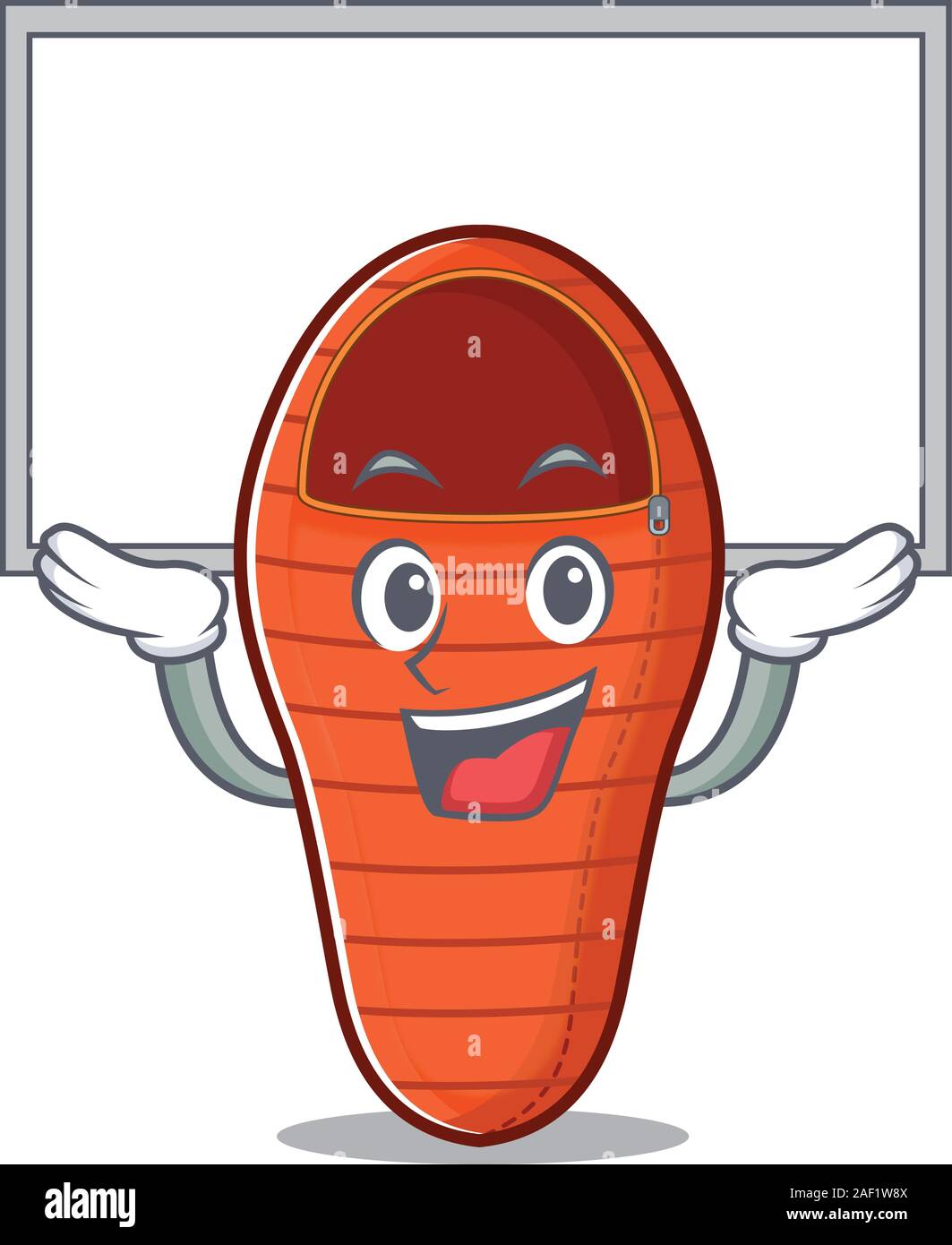 cute cartoon character sleeping bag raised up board. Vector illustration Stock Vector Image