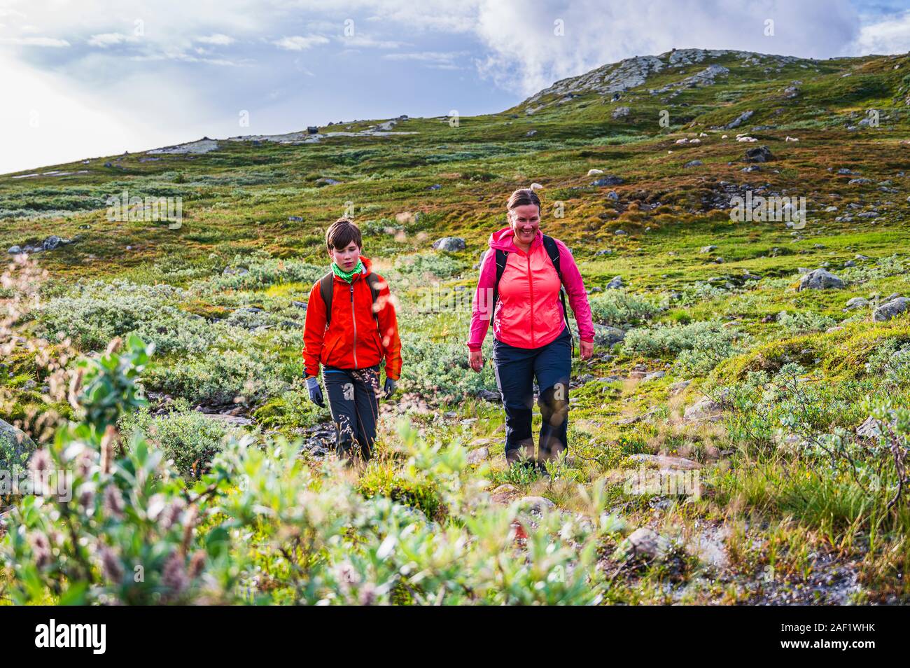 Mother with son hiking Stock Photo