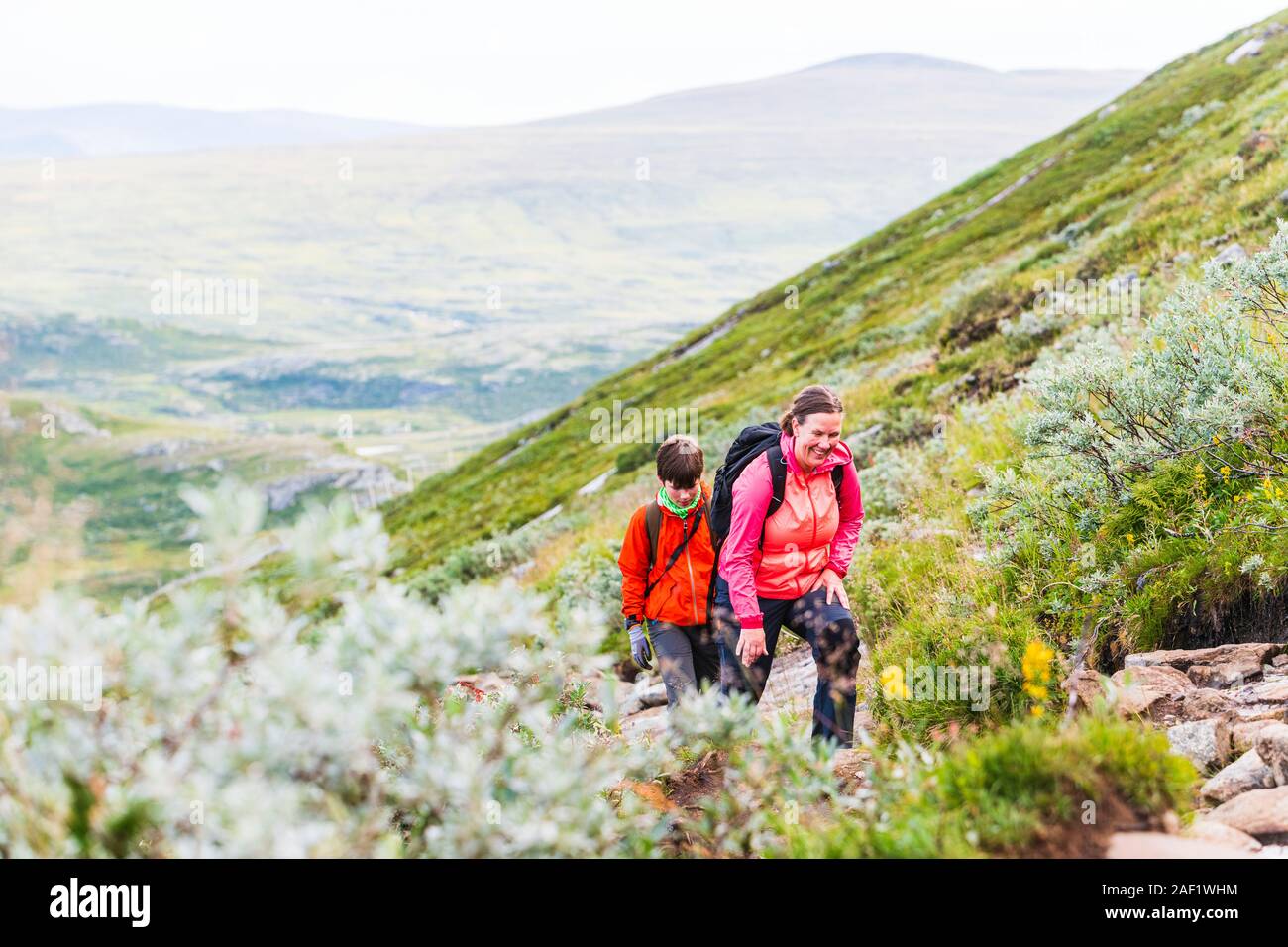 Mother with son hiking Stock Photo