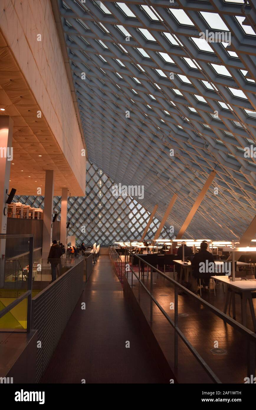 Interior of Seattle's Central Public Library by OMA / REX Architects. Stock Photo